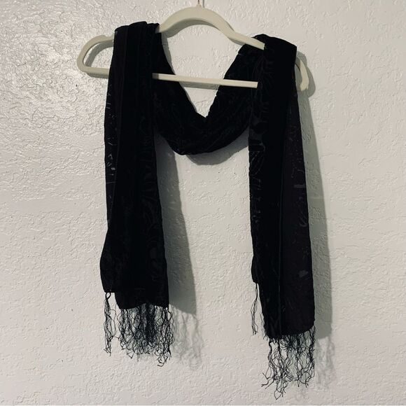 Burnout Velvet Sheer Floral Fringe Shawl Wrap Scarf Whimsigoth Date Party - Picture 5 of 8